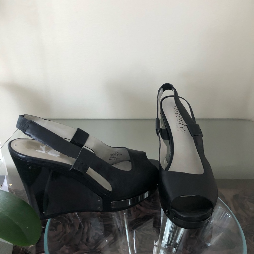 Leather Black with platforms 1” - 4.5” Size 7.5